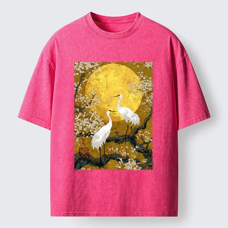 Tokyo-Tiger Traditional Japanese Crane Art Washed T-Shirt