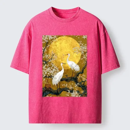 Tokyo-Tiger Traditional Japanese Crane Art Washed T-Shirt