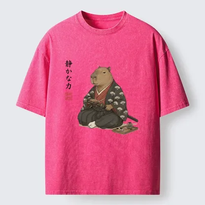 Tokyo-Tiger Calm Samurai Capybara With Katana Meme Washed T-Shirt