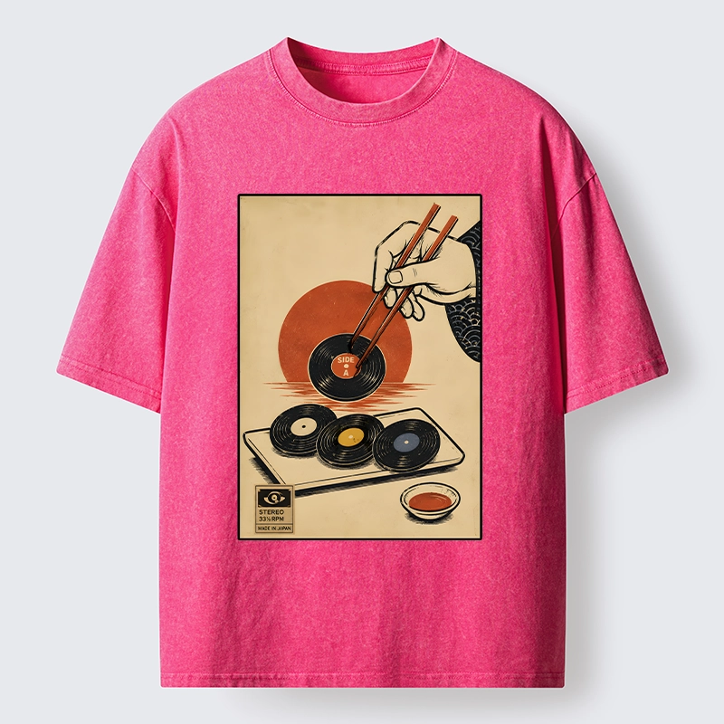 Tokyo-Tiger Chopsticks And Vinyl Sushi Art Washed T-Shirt