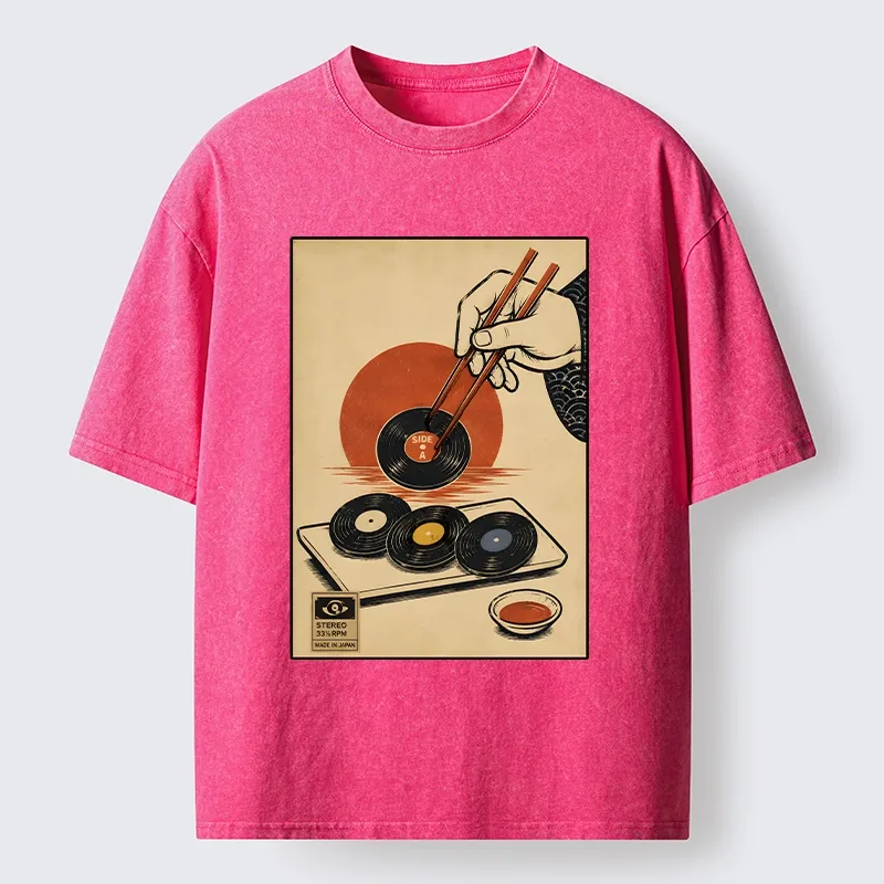 Tokyo-Tiger Chopsticks And Vinyl Sushi Art Washed T-Shirt
