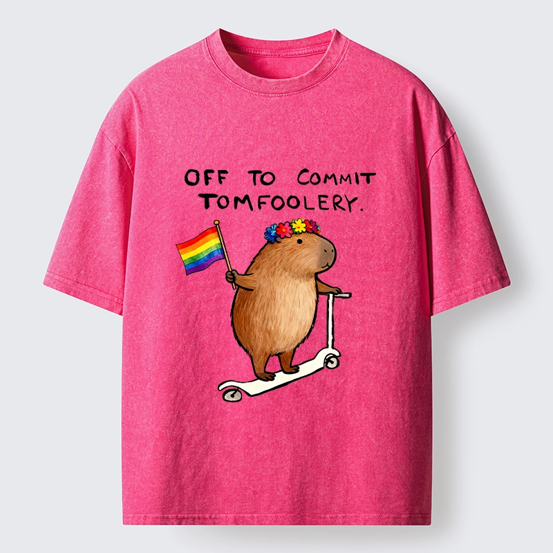 Tokyo-Tiger Pride Capybara On Scooter Meme Washed T-Shirt