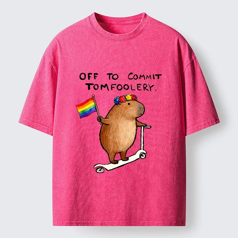 Tokyo-Tiger Pride Capybara On Scooter Meme Washed T-Shirt