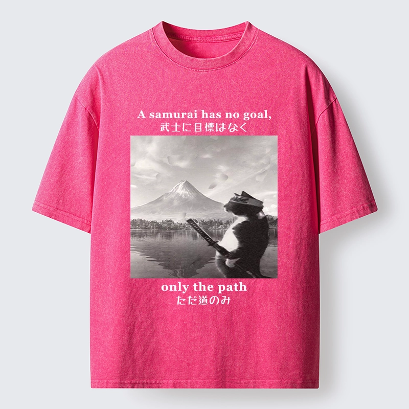 Tokyo-Tiger Samurai Cat At Mount Fuji Washed T-Shirt