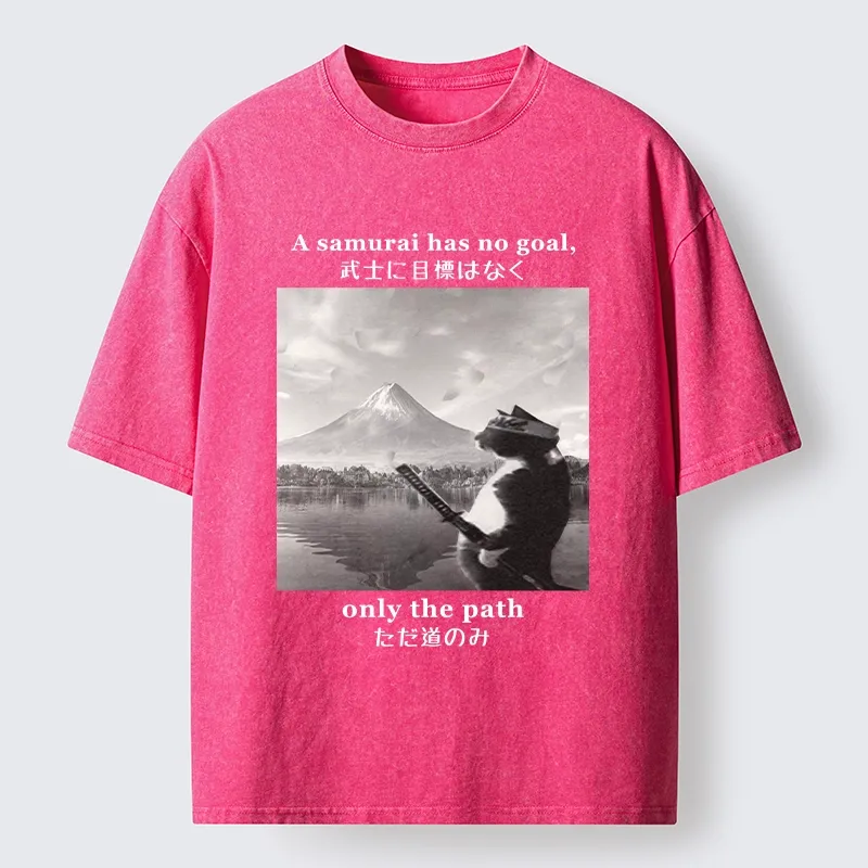 Tokyo-Tiger Samurai Cat At Mount Fuji Washed T-Shirt