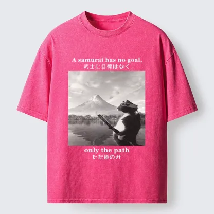 Tokyo-Tiger Samurai Cat At Mount Fuji Washed T-Shirt