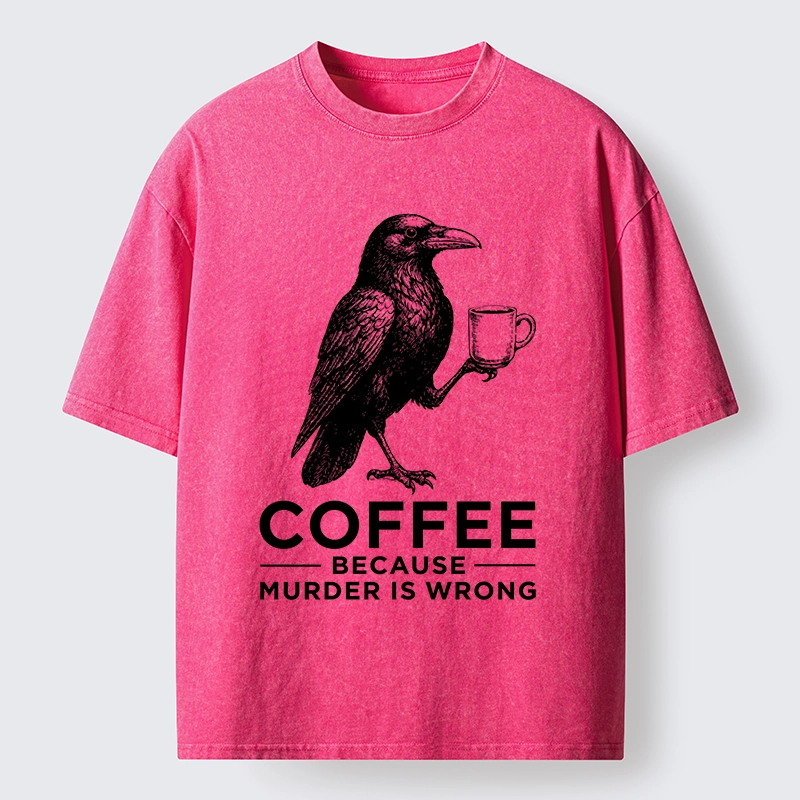 Tokyo-Tiger Raven Holding Coffee Life Mood Washed T-Shirt