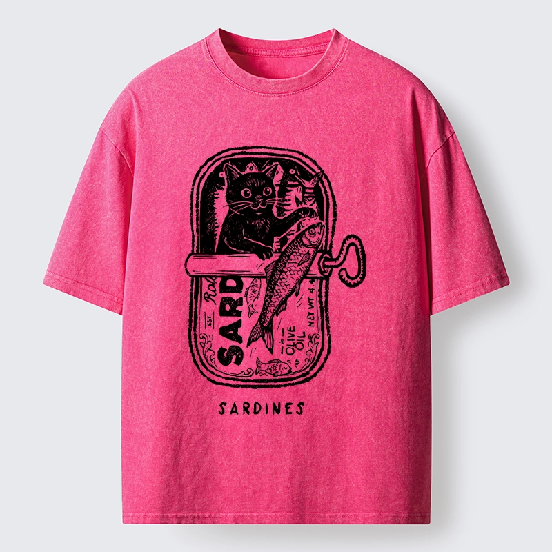 Tokyo-Tiger Black Cat Stuck In A Sardine Can Washed T-Shirt