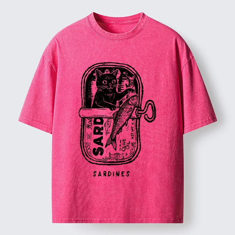 Tokyo-Tiger Black Cat Stuck In A Sardine Can Washed T-Shirt Sale