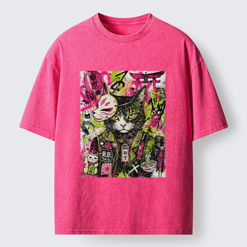 Tokyo-Tiger Funny Tokyo Street Cat Meme Art Washed T-Shirt