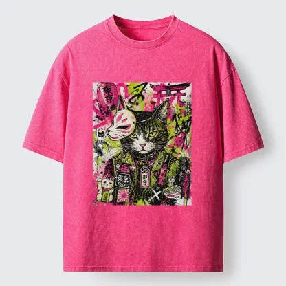 Tokyo-Tiger Funny Tokyo Street Cat Meme Art Washed T-Shirt