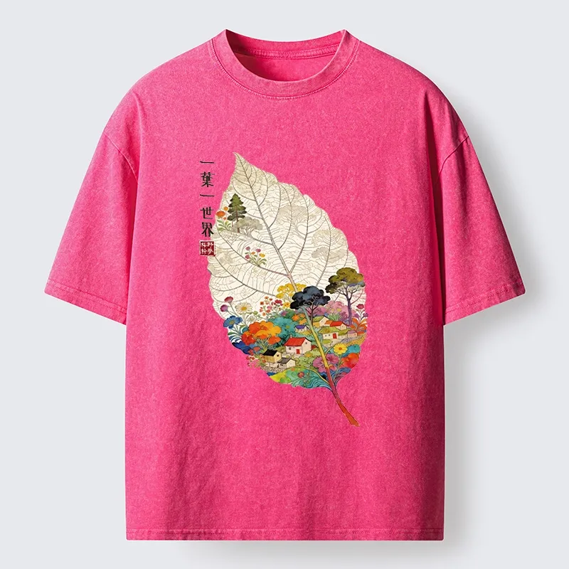 Tokyo-Tiger One Leaf Holds A Tiny Colorful World Washed T-Shirt