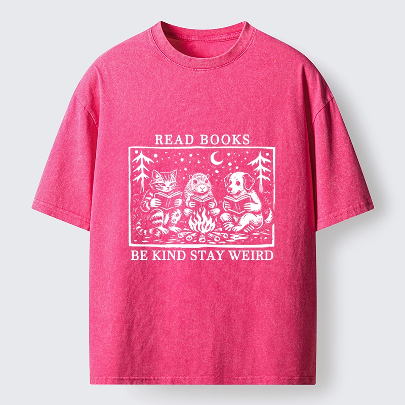 Tokyo-Tiger Be Kind Stay Weird Book Loving Forest Pals Washed T-Shirt