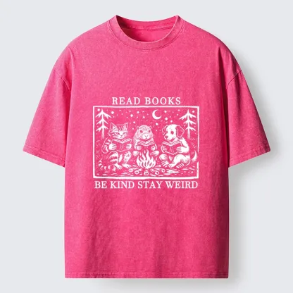 Tokyo-Tiger Be Kind Stay Weird Book Loving Forest Pals Washed T-Shirt