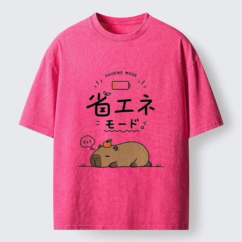 Tokyo-Tiger Capybara Naps Through Slow Lazy Days Washed T-Shirt