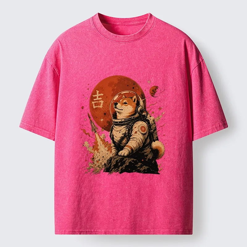 Tokyo-Tiger Space Dog On Red Planet Mission Washed T-Shirt