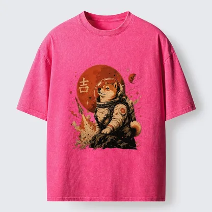 Tokyo-Tiger Space Dog On Red Planet Mission Washed T-Shirt