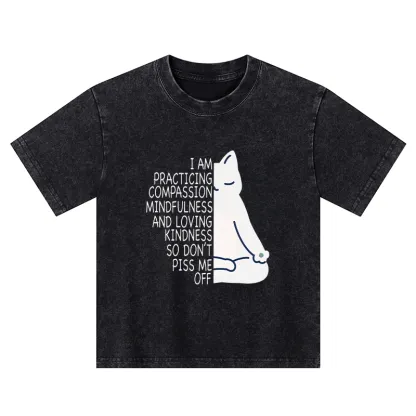 Tokyo-Tiger Calm Black Cat With Anger Issues Kids Washed T-Shirt