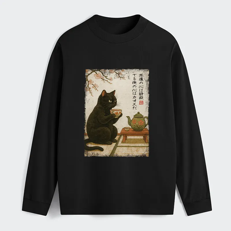 Tokyo-Tiger Tea Time With A Black Classic Long Sleeve T-Shirt