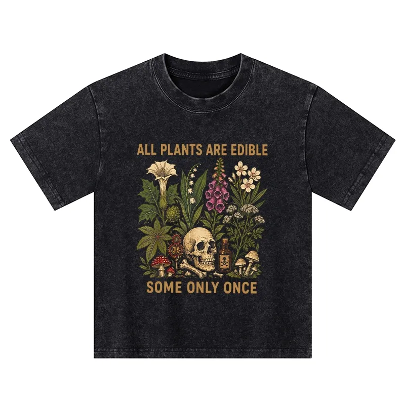 Tokyo-Tiger Edible Plants Some Only Once Joke Kids Washed T-Shirt