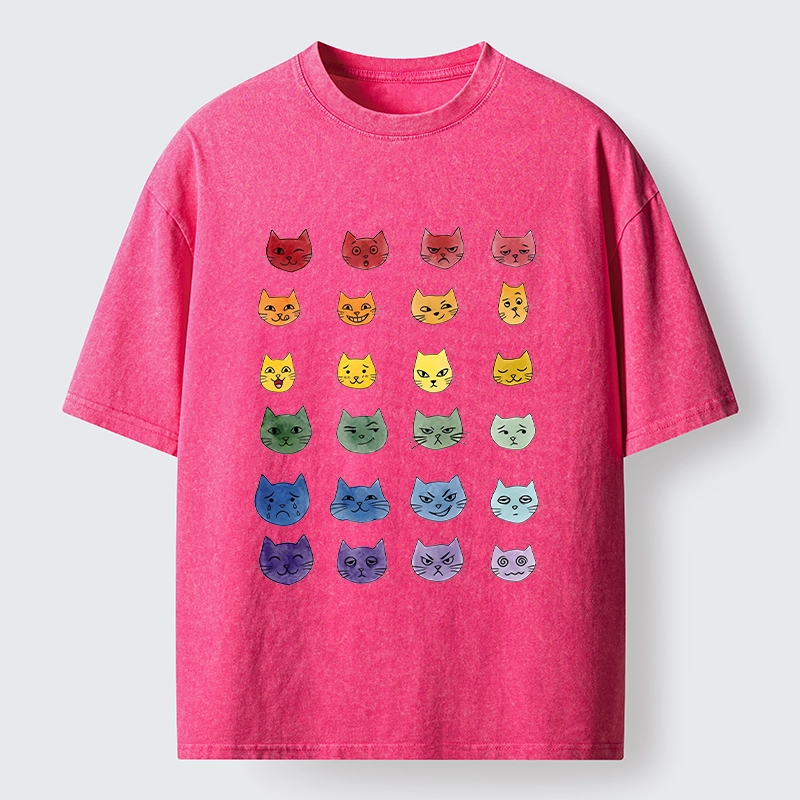 Tokyo-Tiger Watercolor Rainbow Cat Washed T-Shirt