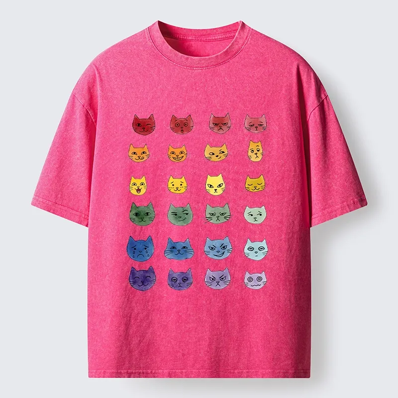 Tokyo-Tiger Watercolor Rainbow Cat Washed T-Shirt