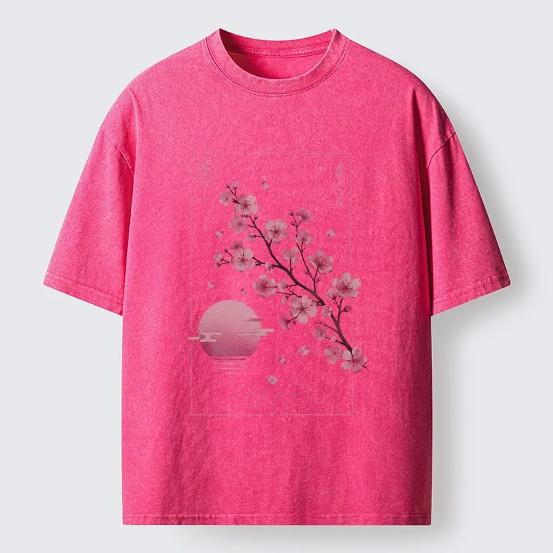 Tokyo-Tiger Sakura Moon Japanese Vintage Washed T-Shirt