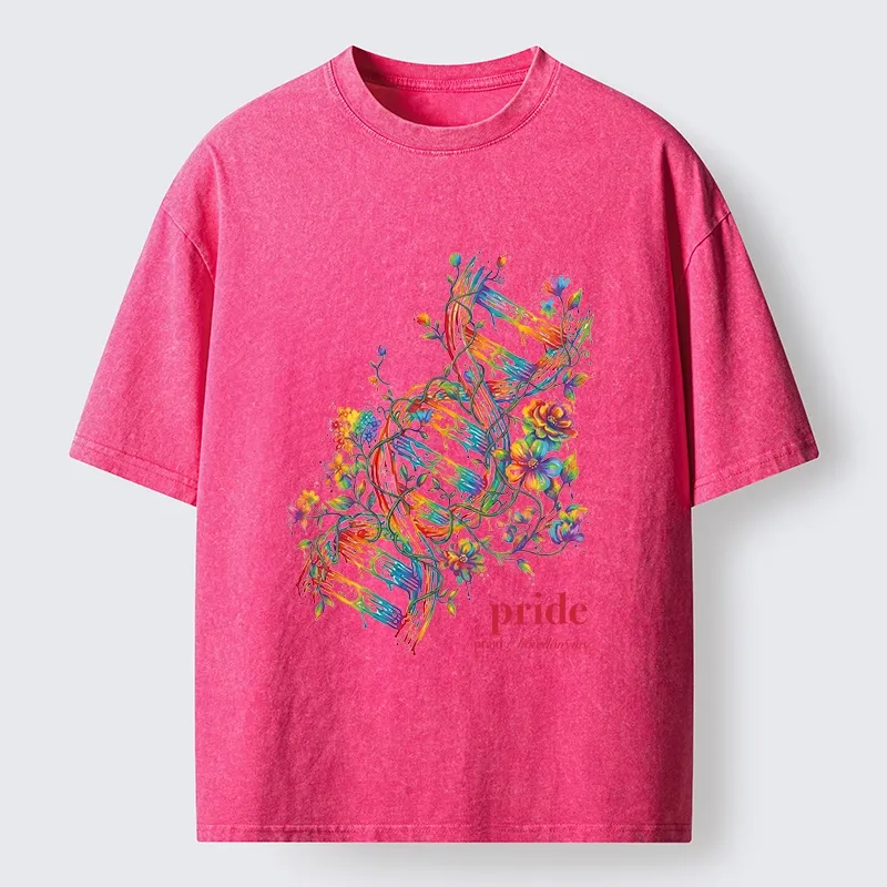 Tokyo-Tiger Floral Rainbow DNA Full Of Pride Spirit Washed T-Shirt