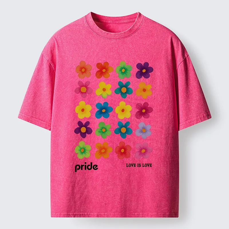 Tokyo-Tiger Colorful Flower Grid For Pride Month Washed T-Shirt