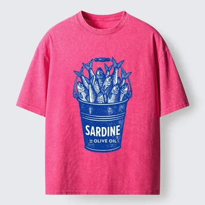 Tokyo-Tiger Vintage Bucket Full Of Fresh Sardines Washed T-Shirt