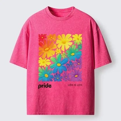 Tokyo-Tiger Colorful Blooms Honor Equal Loving Souls Washed T-Shirt