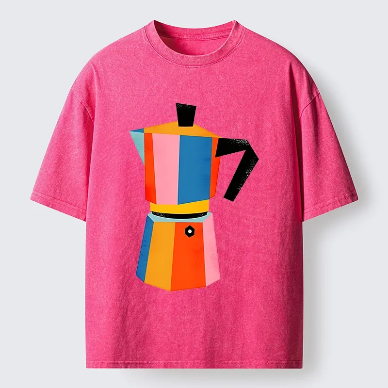 Tokyo-Tiger Bright Hues Make Classic Coffee Pot Washed T-Shirt