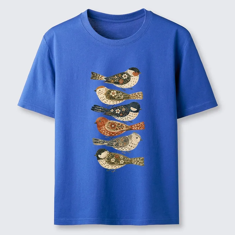 Tokyo-Tiger Colorful Folk Birds In Earthy Tones Classic T-Shirt