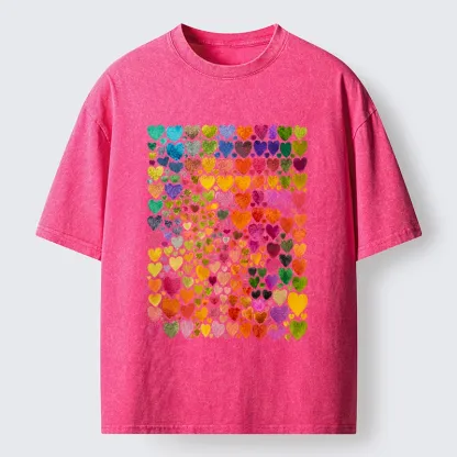 Tokyo-Tiger Rainbow Hearts Fill Full Art Grid Washed T-Shirt