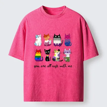 Tokyo-Tiger Cute Cats Guard Every Unique Soul Washed T-Shirt