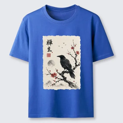 Tokyo-Tiger Zen Crow Resting On Red Plum Branch Classic T-Shirt