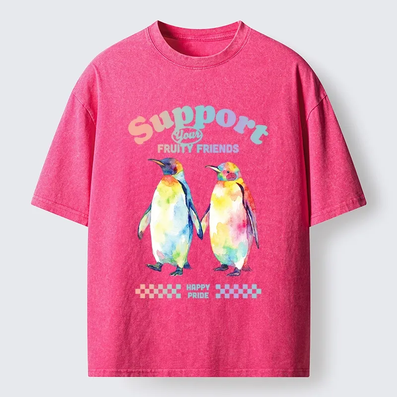 Tokyo-Tiger Funny Pride Penguins Meme Print Washed T-Shirt