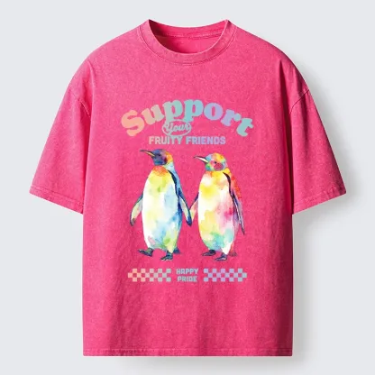 Tokyo-Tiger Funny Pride Penguins Meme Print Washed T-Shirt