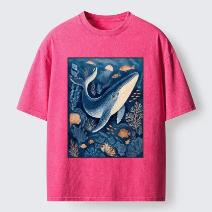 Tokyo-Tiger Blue Whale Under The Sea Washed T-Shirt