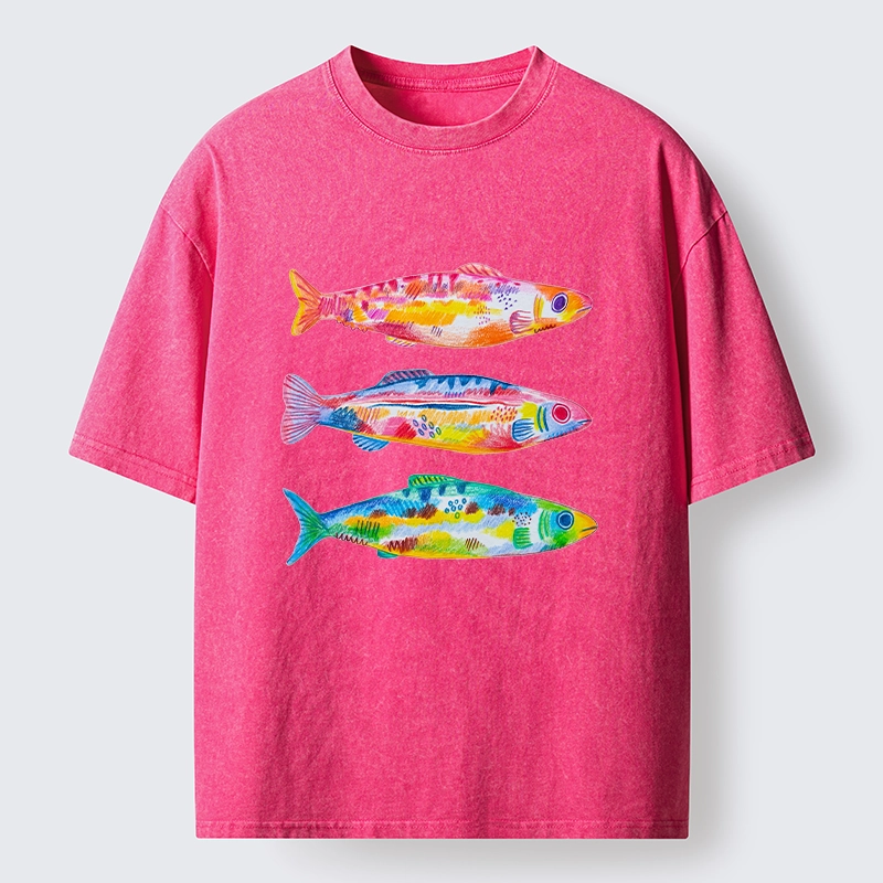 Tokyo-Tiger Colorful Hand Drawn Fish Washed T-Shirt
