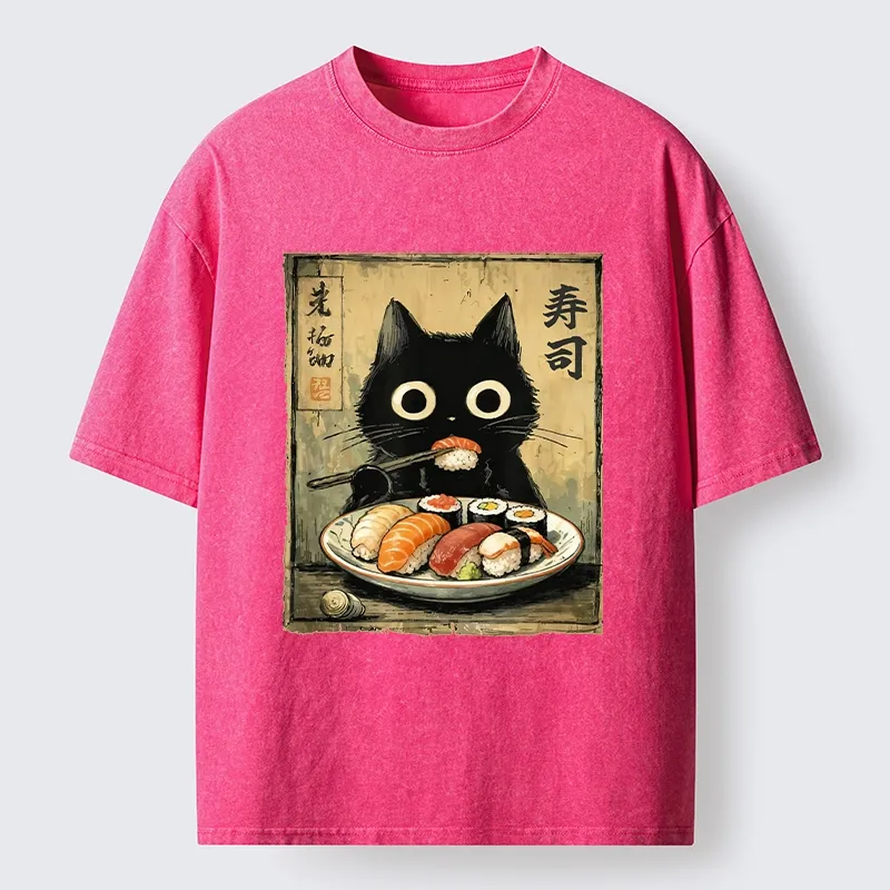 Tokyo-Tiger Vintage Japanese Sushi Cat Washed T-Shirt