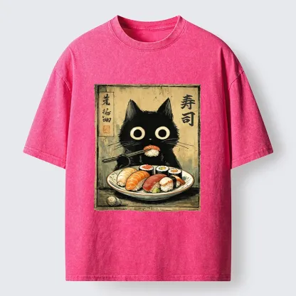 Tokyo-Tiger Vintage Japanese Sushi Cat Washed T-Shirt
