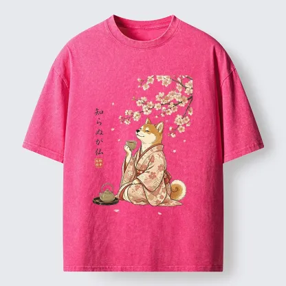 Tokyo-Tiger Japanese Kimono Shiba Tea Time Washed T-Shirt