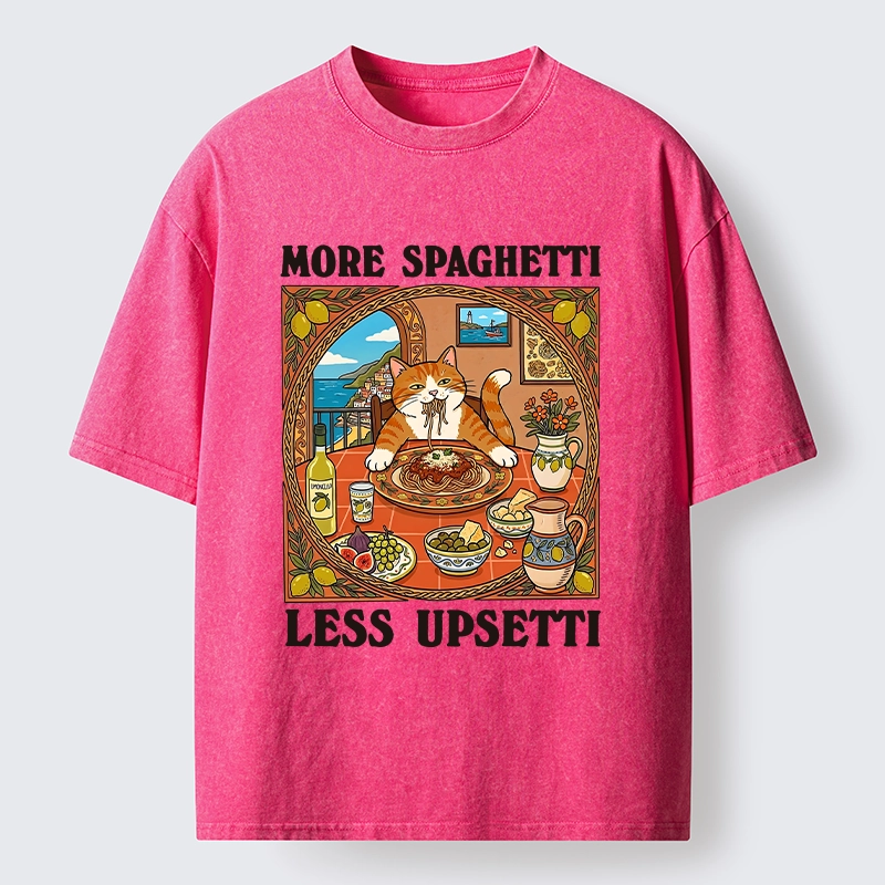 Tokyo-Tiger Cat Eating Spaghetti With Joy Washed T-Shirt
