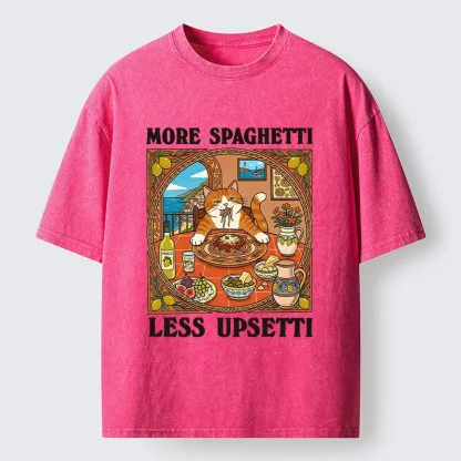 Tokyo-Tiger Cat Eating Spaghetti With Joy Washed T-Shirt