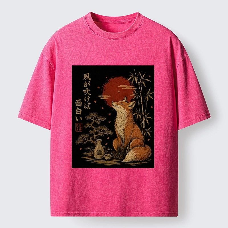 Tokyo-Tiger Zen Fox Enjoying The Night Air Washed T-Shirt