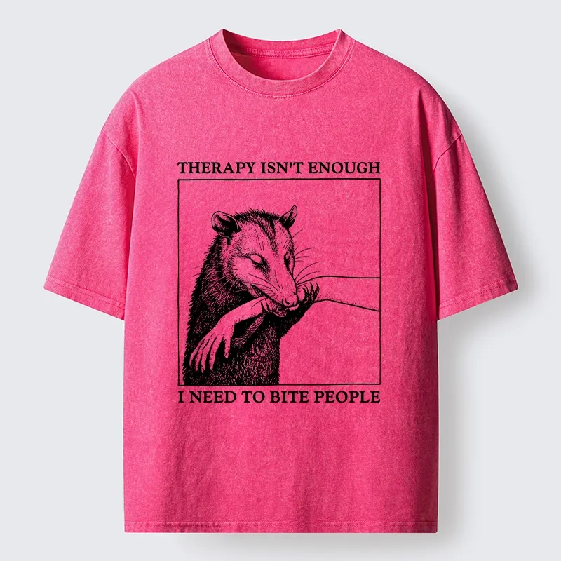 Tokyo-Tiger Funny Opossum Biting People Washed T-Shirt