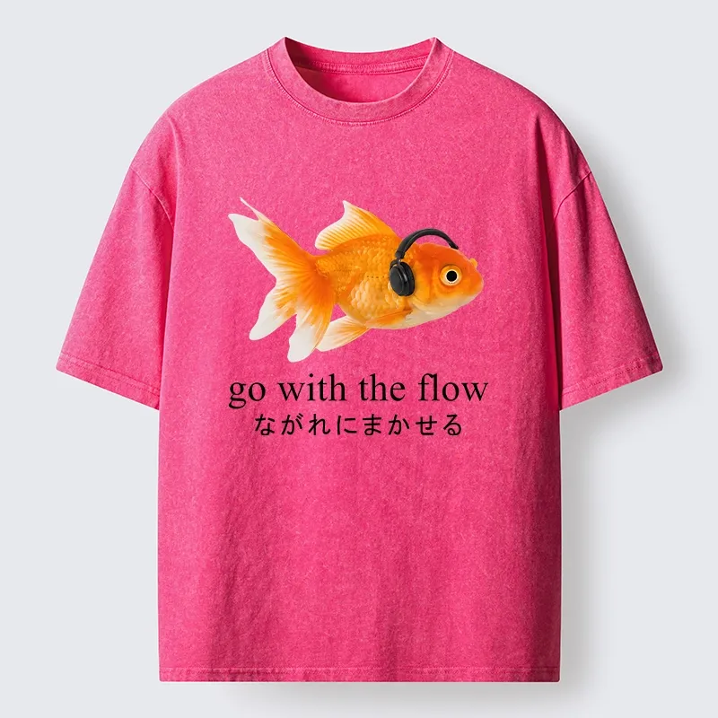 Tokyo-Tiger Goldfish Listening To Music Washed T-Shirt Sale