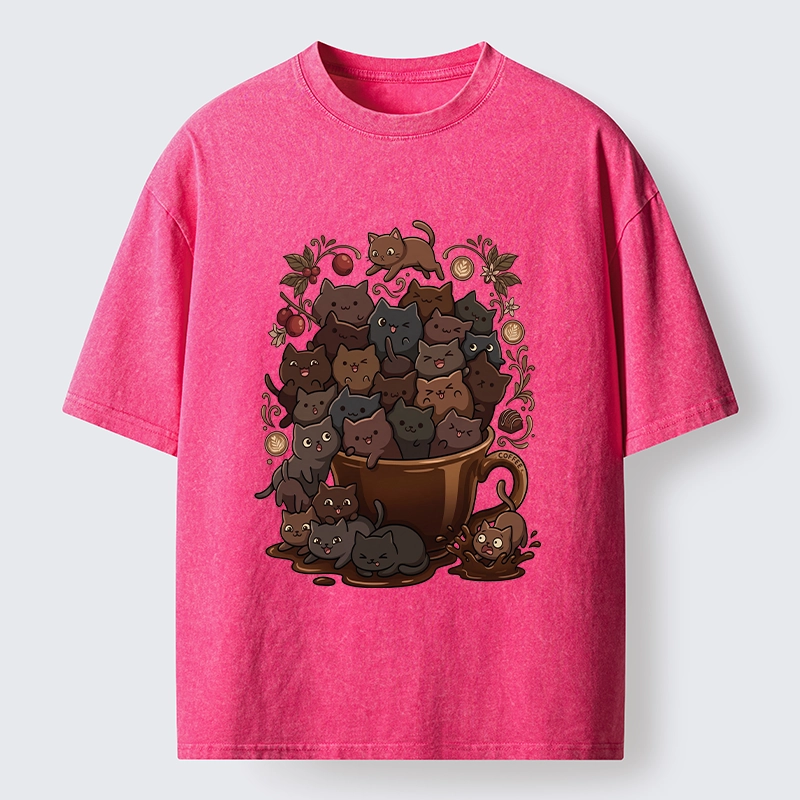 Tokyo-Tiger Many Cute Cats Swim In Coffee Washed T-Shirt