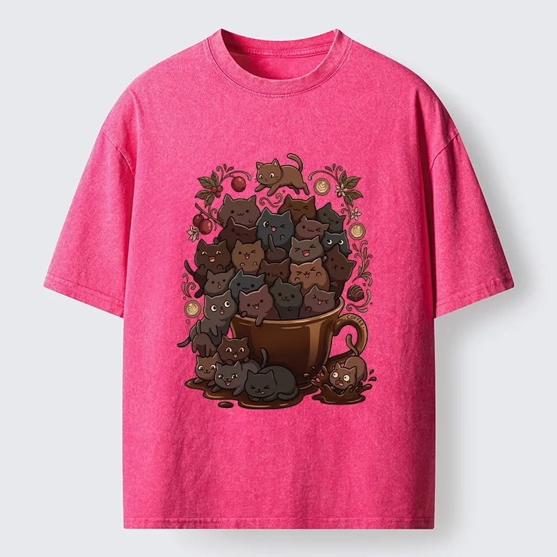Tokyo-Tiger Many Cute Cats Swim In Coffee Washed T-Shirt